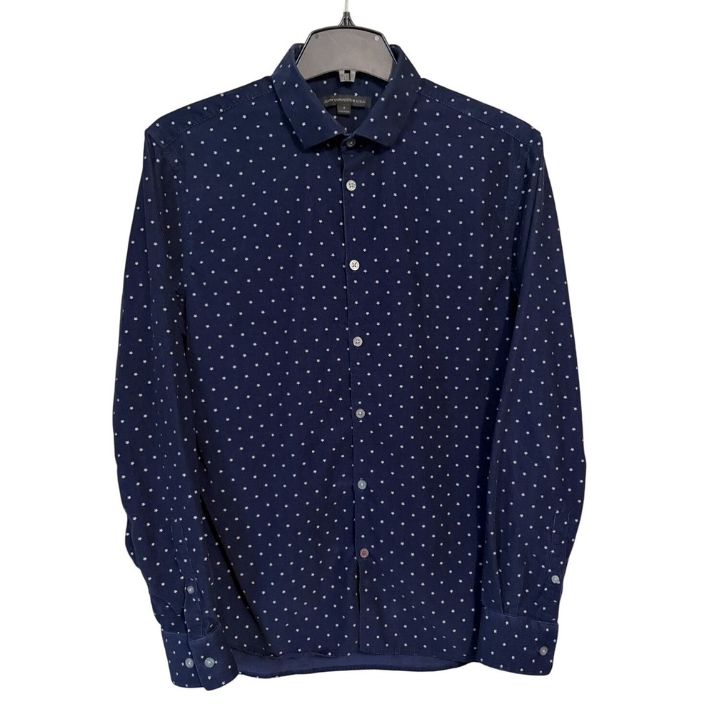 John Varvatos U.S.A. Long Sleeve Button Up Shirt Mens S Blue White Star Pattern - Picture 5 of 16